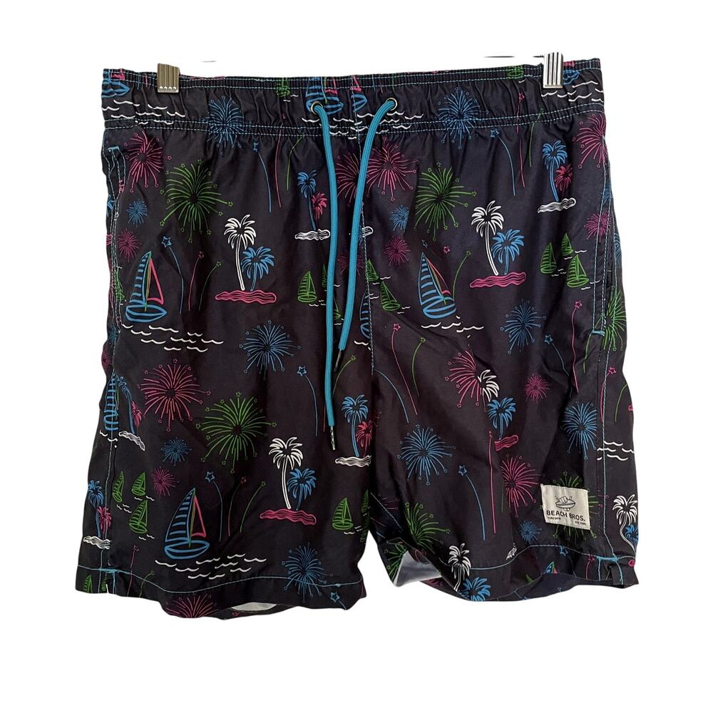 Beach Bros. summer men's swim trunks shorts size large pockets boat palm trees